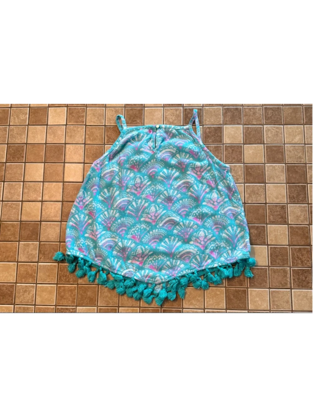 Girls Justice Turquoise Pink Patterned Tank Top Size 10